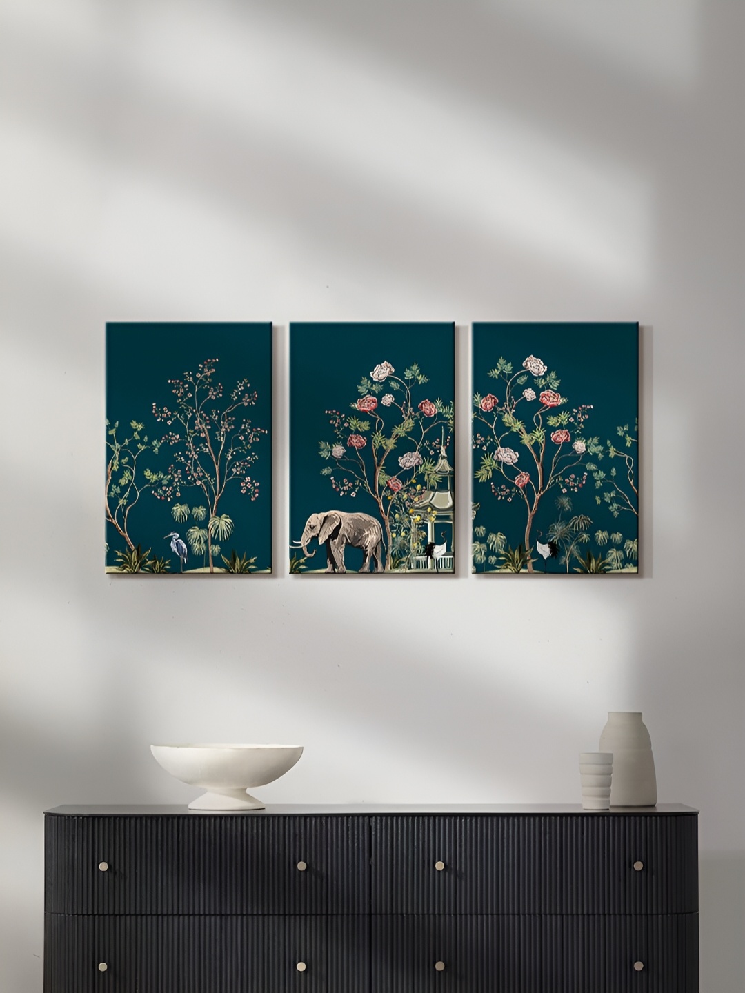 

999Store Green & Grey 3 Pieces Canvas Other Wall Paintings