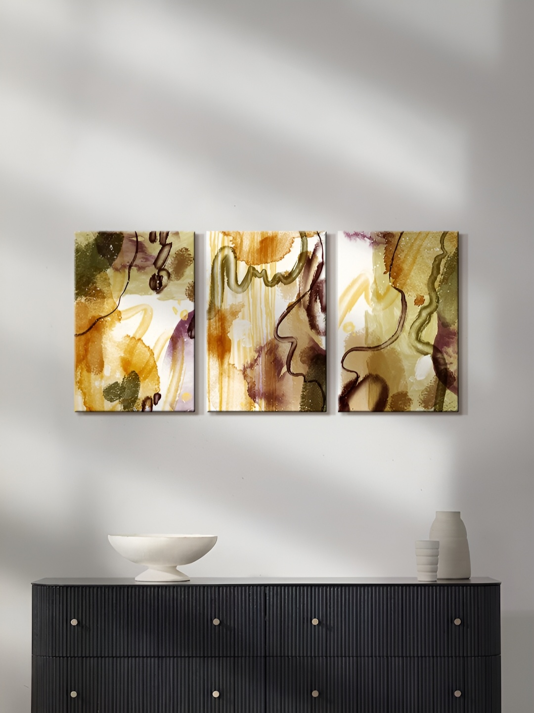 

999Store Brown & White 3 Pieces Canvas Painting Wall Arts