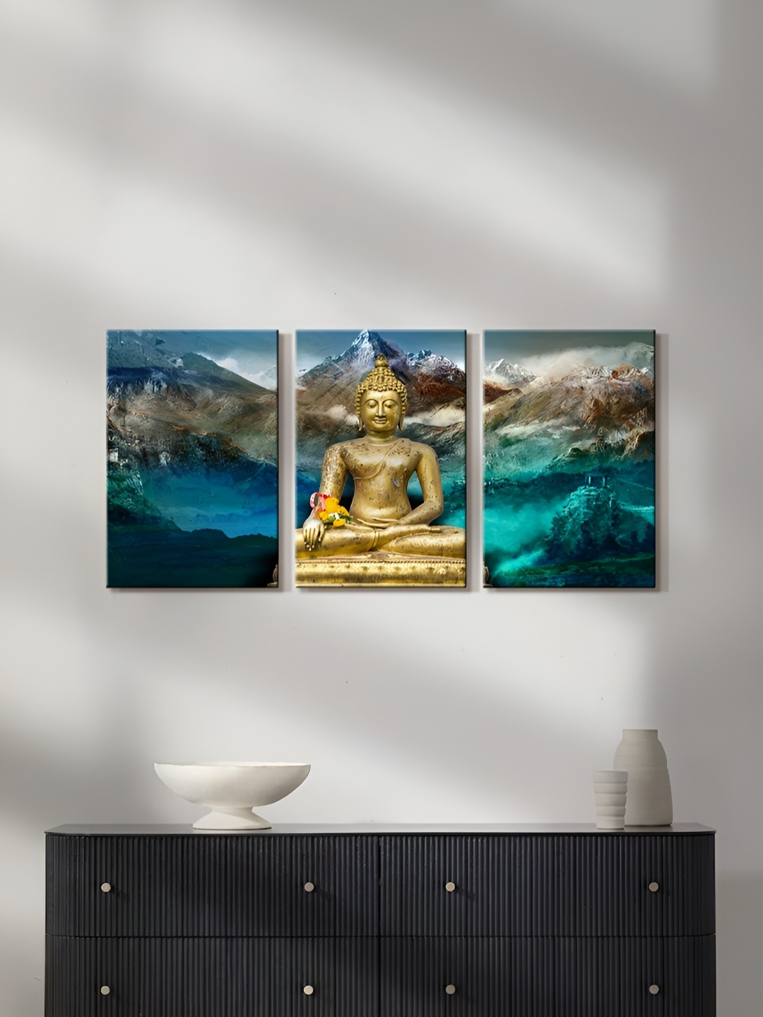 

999Store Blue & Gold-Toned 3 Pieces Canvas Wall Art