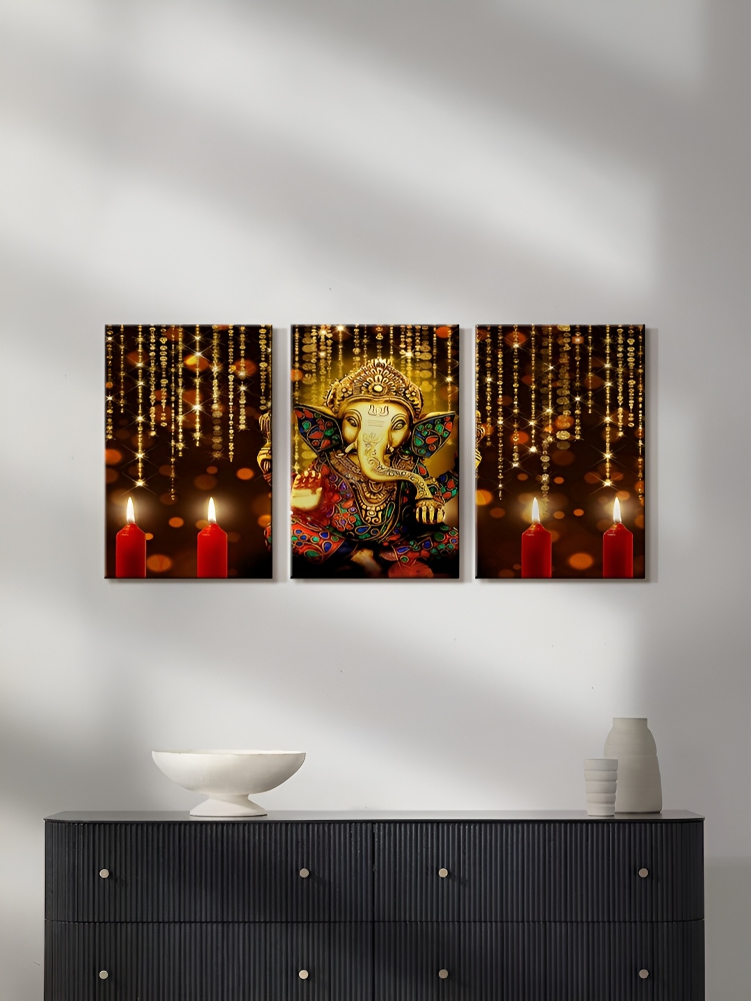 

999Store Brown & Red 3 Piece Canvas Religious Painting Wall Arts