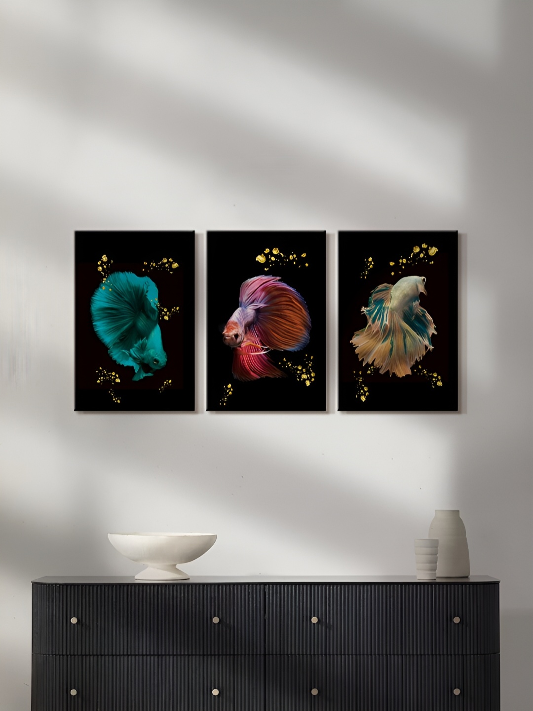 

999Store Black & Blue 3 Pieces Canvas Wall Arts