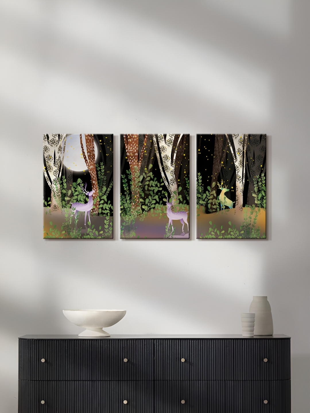 

999Store Brown & Green 3 Pieces Birds & Animals Canvas Wall Arts