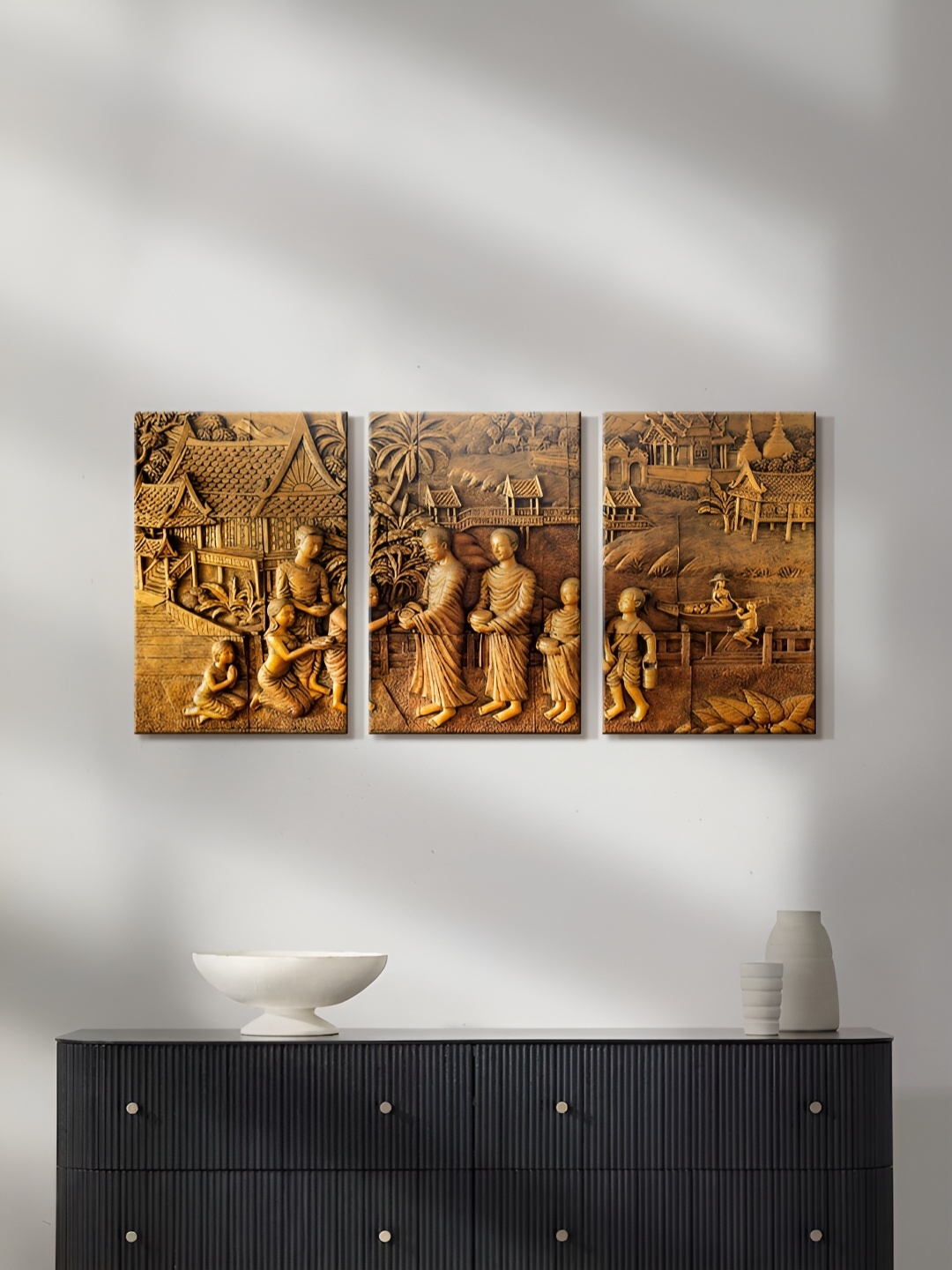 

999Store Brown 3 Pieces Canvas Painting Wall Arts