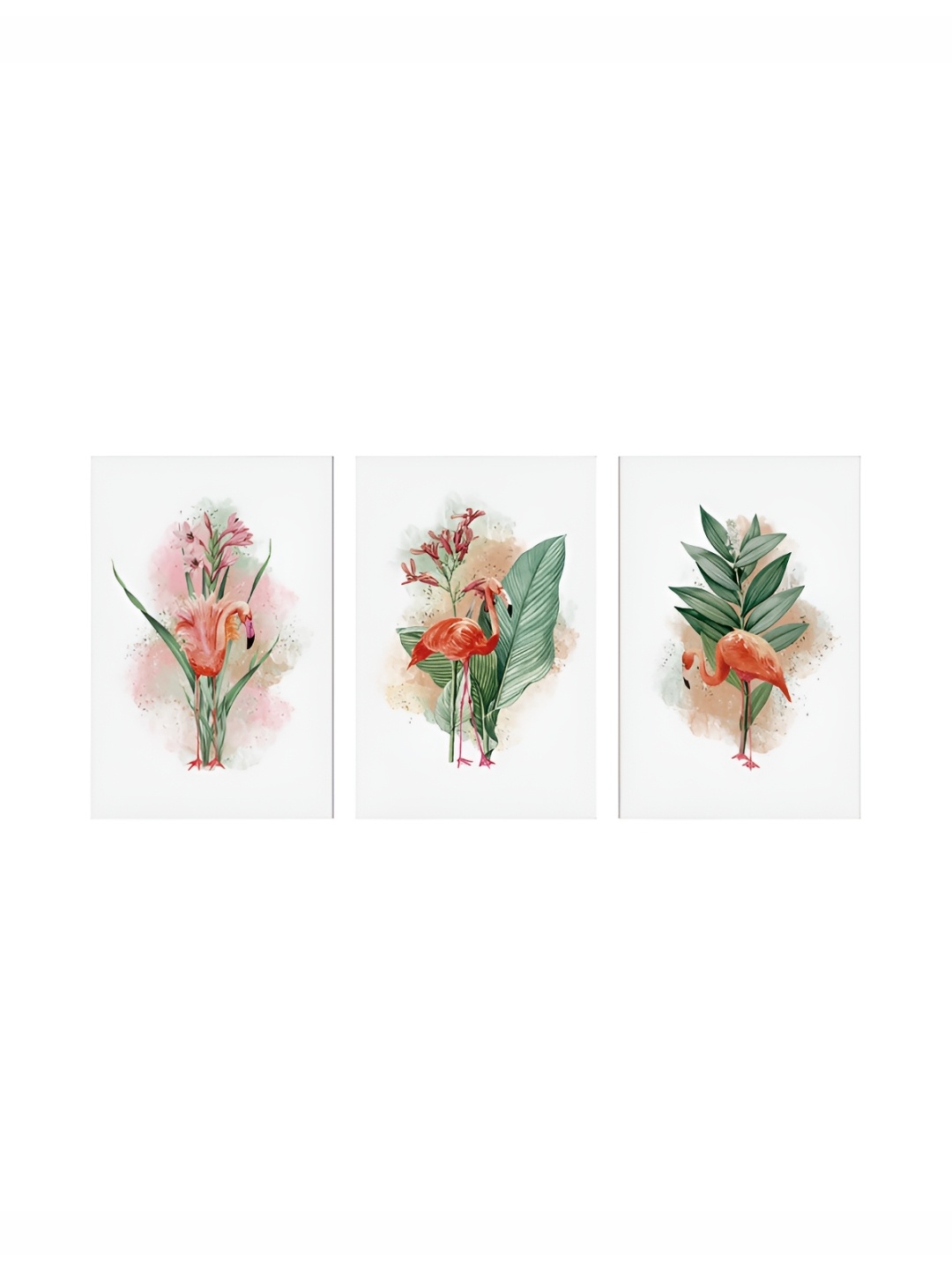 

999Store White & Green 3 Pieces Canvas Floral Wall Paintings