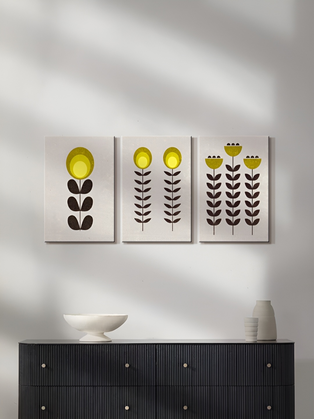 

999Store Grey & Black 3 Piece Floral & Botanical Canvas Wall Arts