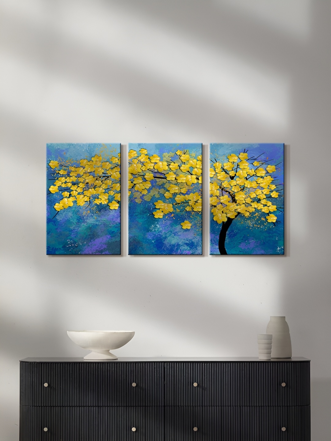 

999Store Blue & Yellow 3 Pieces Canvas Painting Wall Art