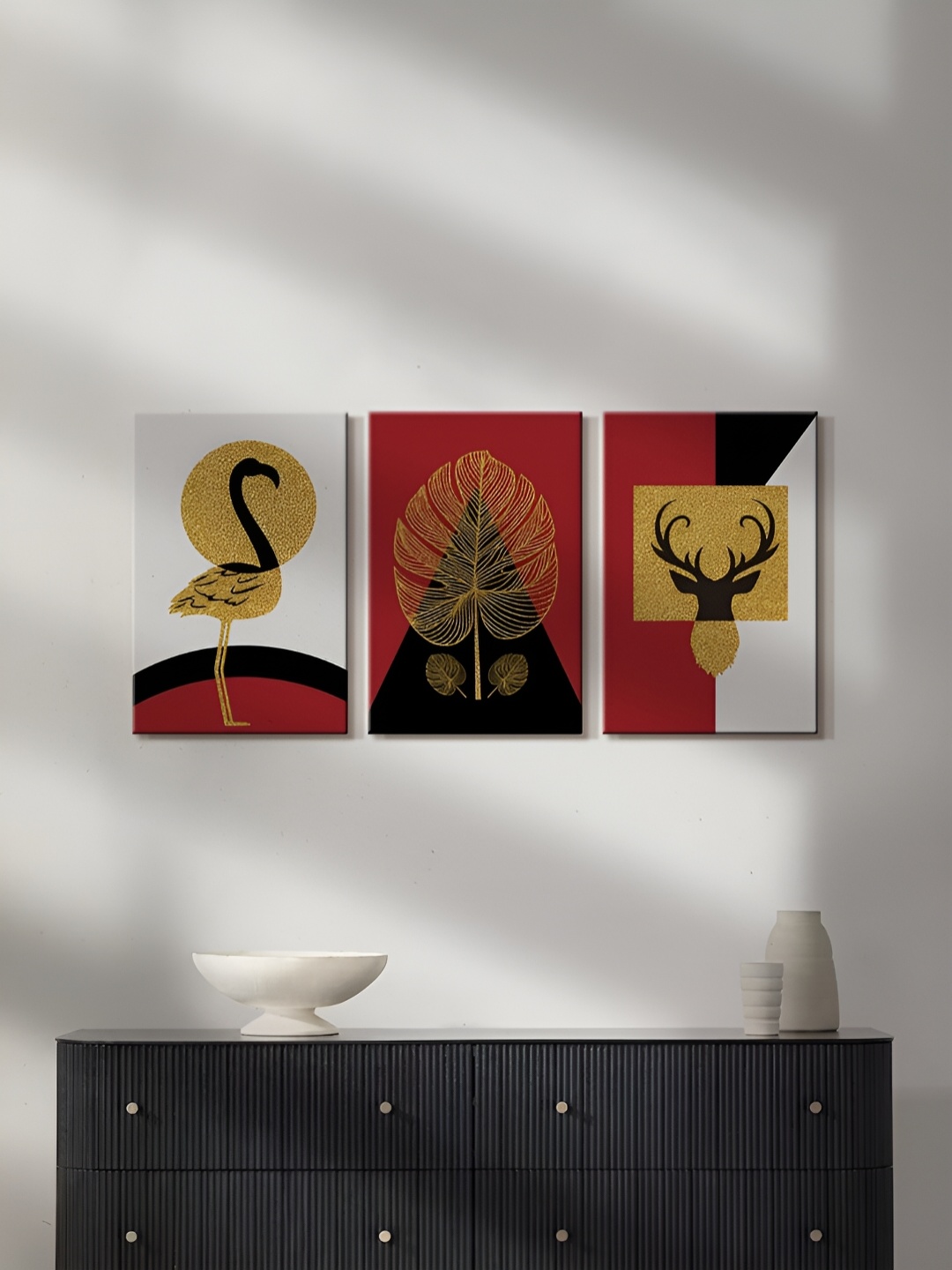 

999Store White & Red 3 Pieces Canvas Wall Paintings