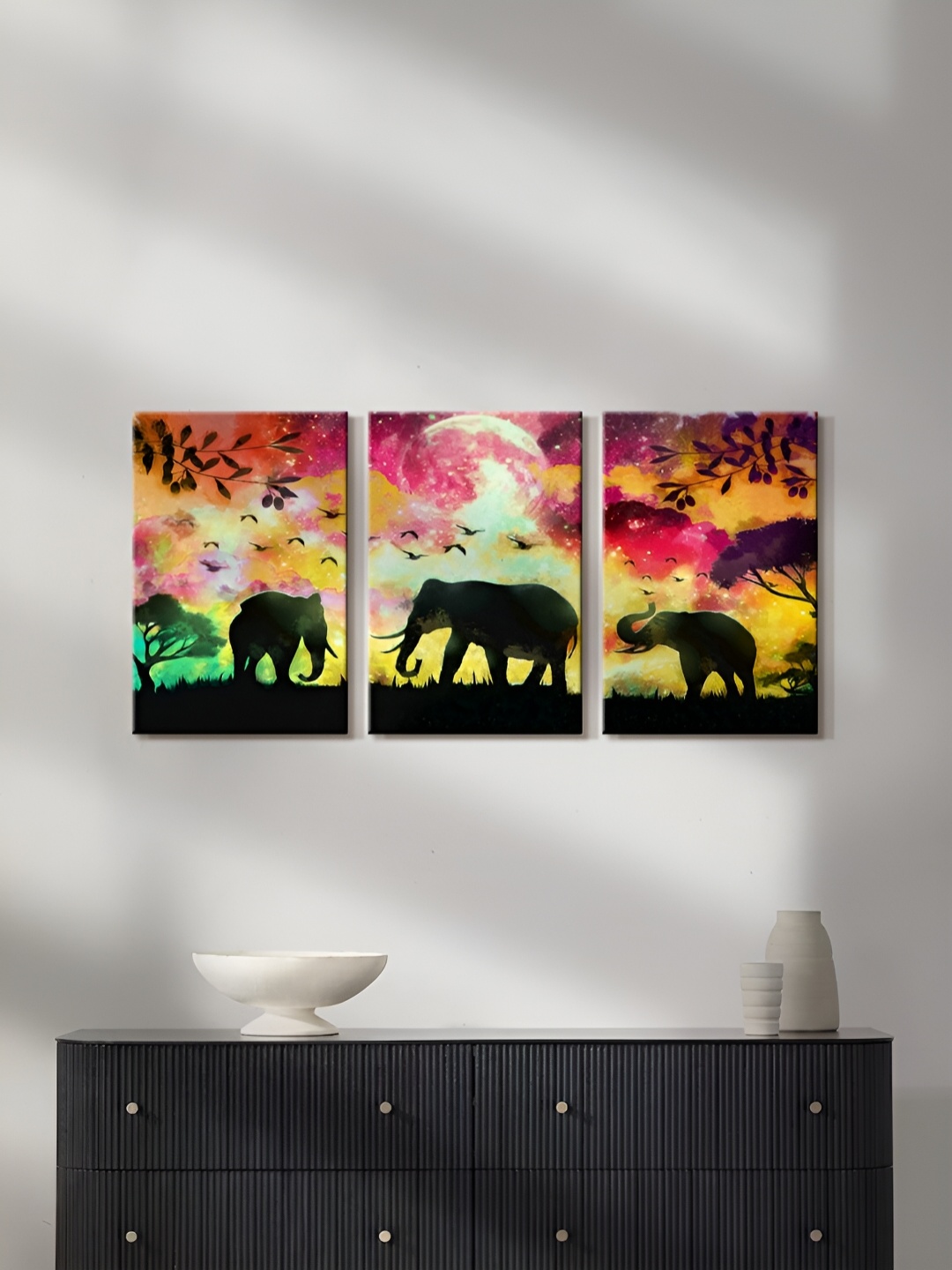 

999Store Black & Pink 3 Pieces Birds and Animals Canvas Painting Wall Arts