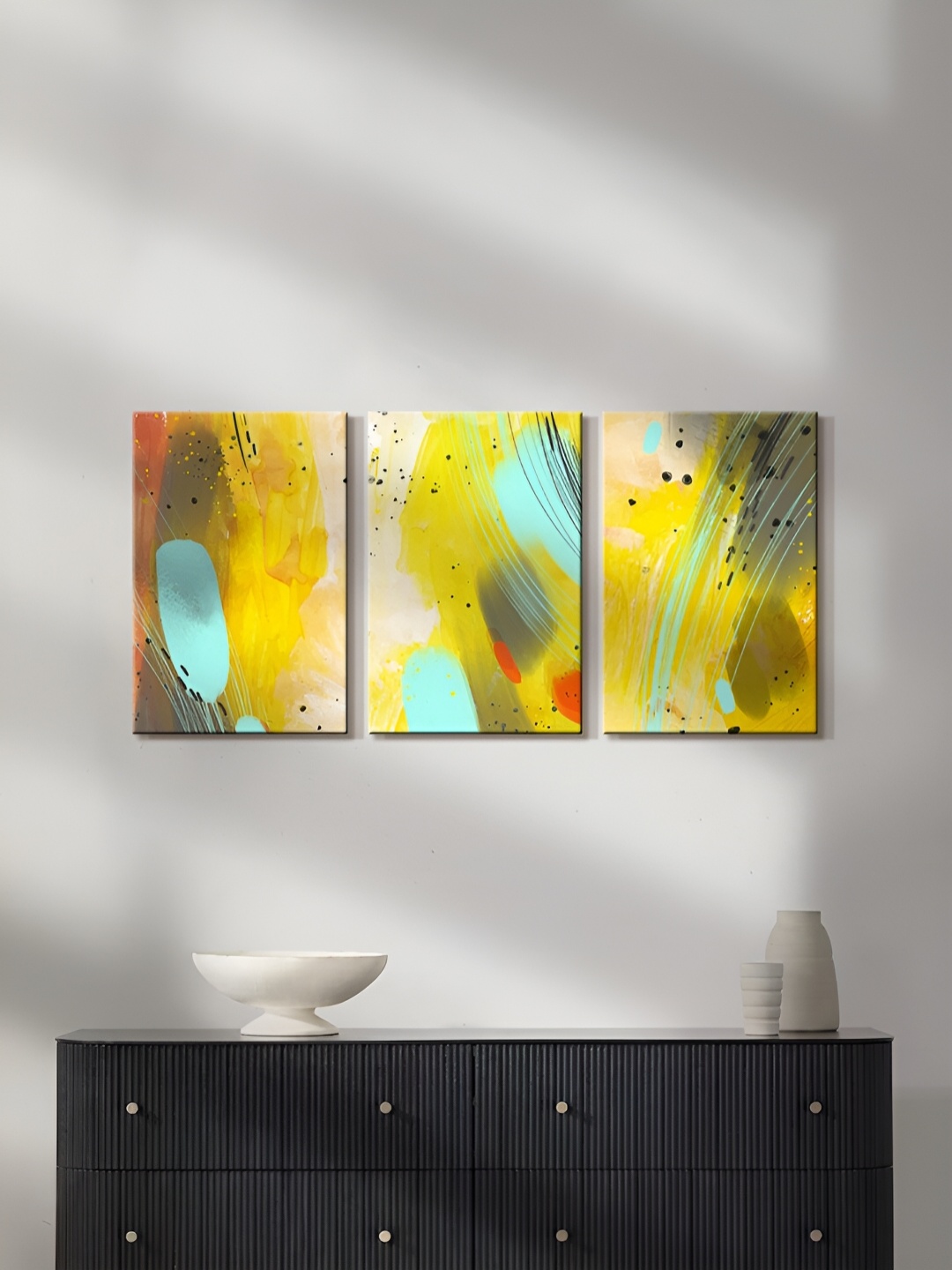 

999Store Yellow & Blue 3 Piece Canvas Painting Wall Arts