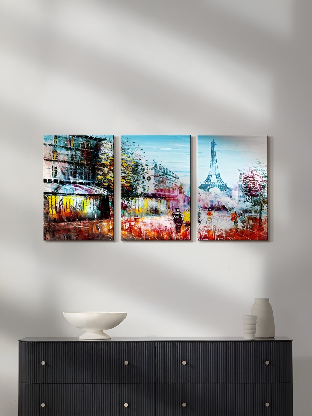 

999Store Blue & Yellow 3 Piece Abstract Canvas Wall Arts