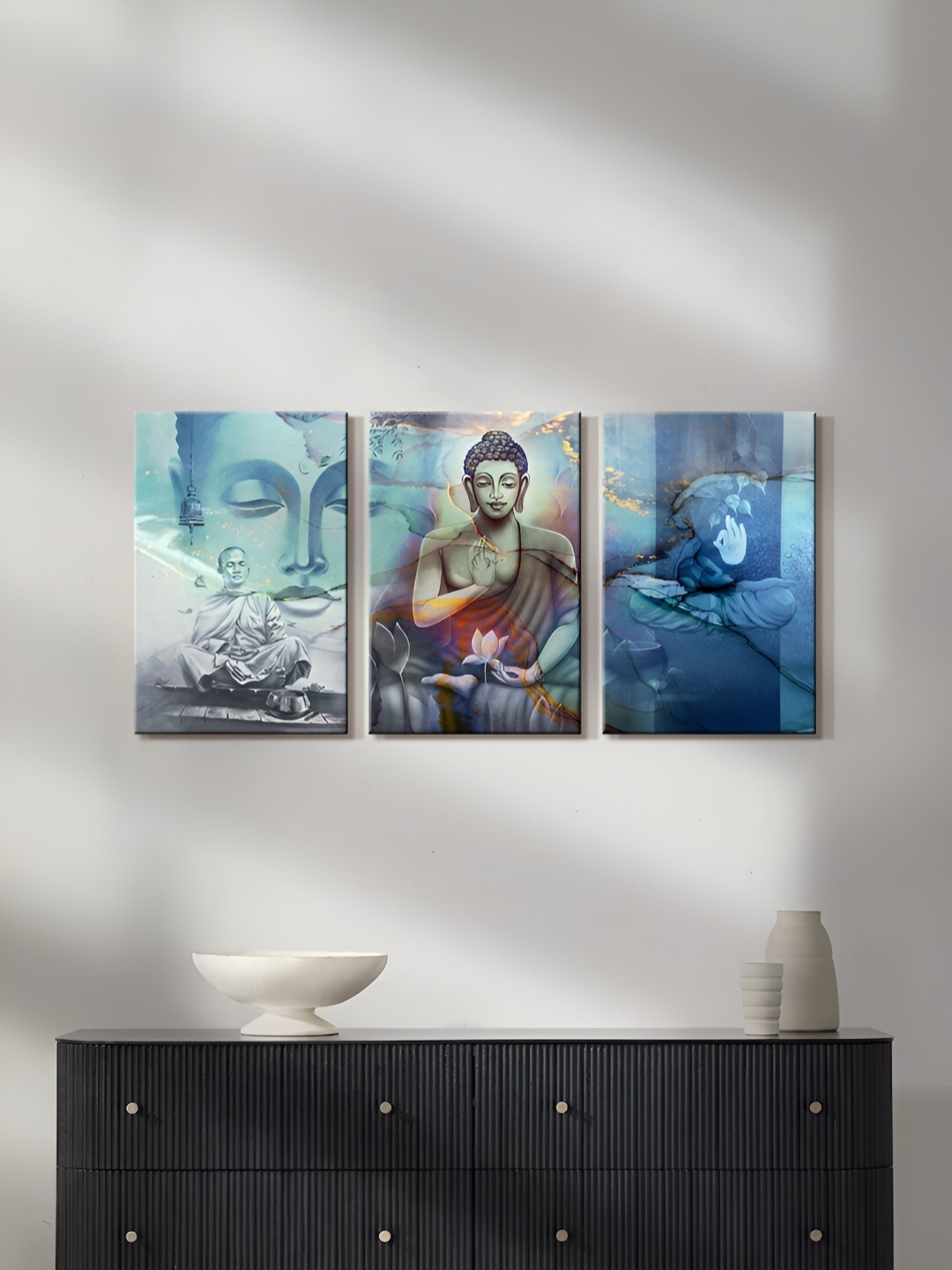 

999Store Blue & Beige 3 Piece Canvas Religious Painting Wall Art