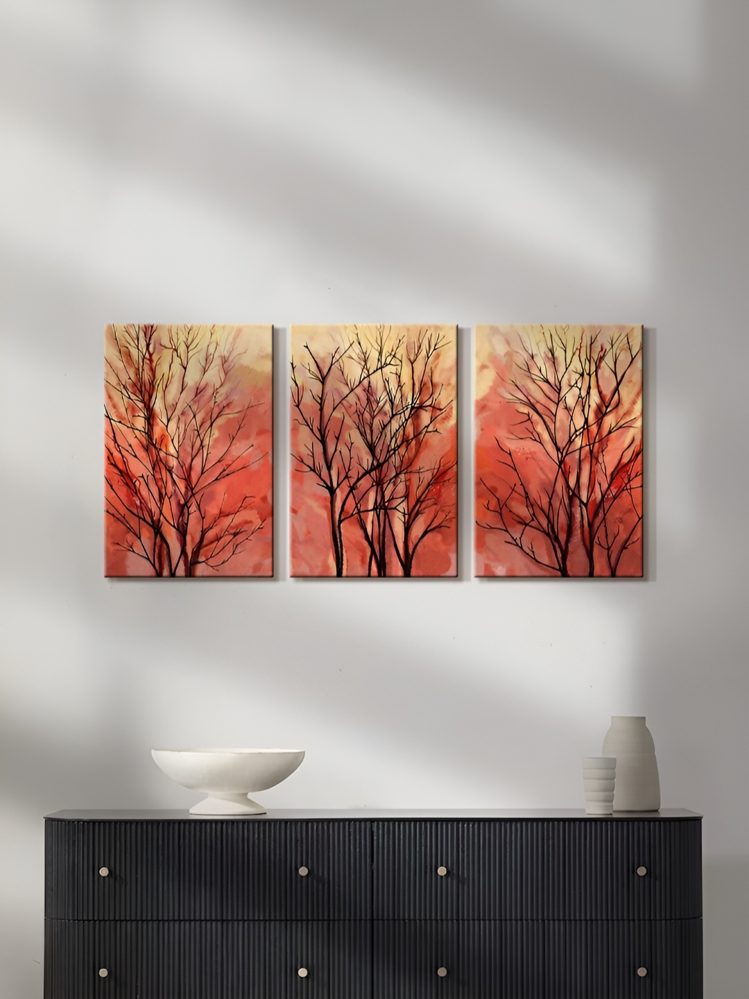 

999Store Brown & Red 3 Pieces Floral & Botanical Canvas Wall Arts