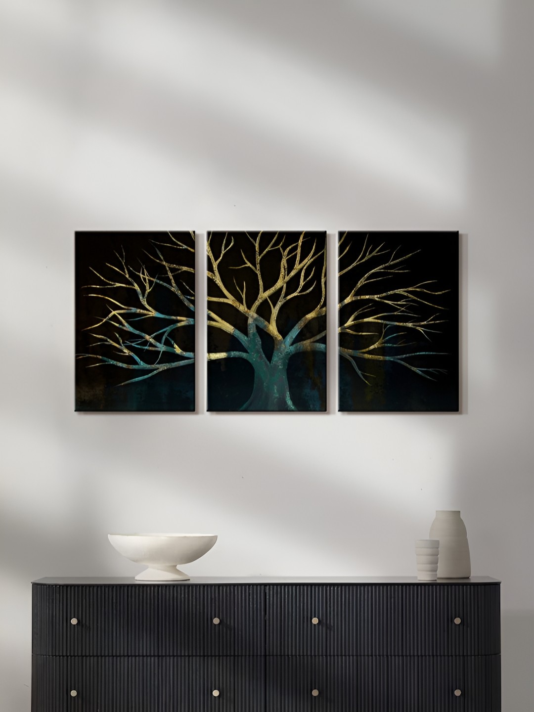 

999Store Black & Blue 3 Pieces Floral & Botanical Canvas Wall Arts