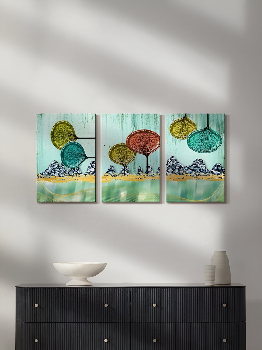 

999Store Green & Yellow 3 Pieces Canvas Paintings Wall Art