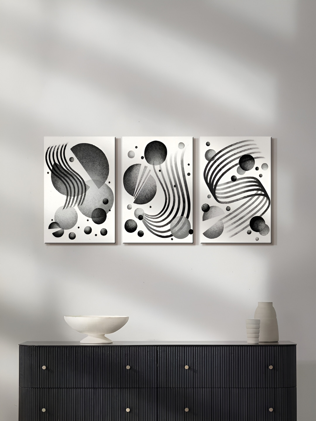 

999Store White & Grey 3 Pieces Canvas Abstract Canvas Wall Arts