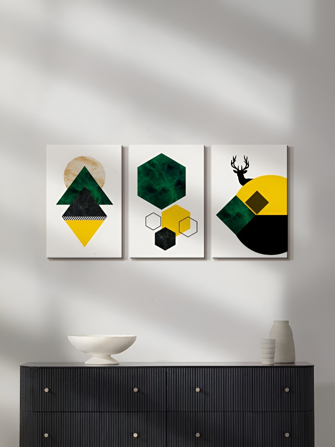 

999Store Grey & Yellow 3 Pieces Canvas Paintings Wall Art