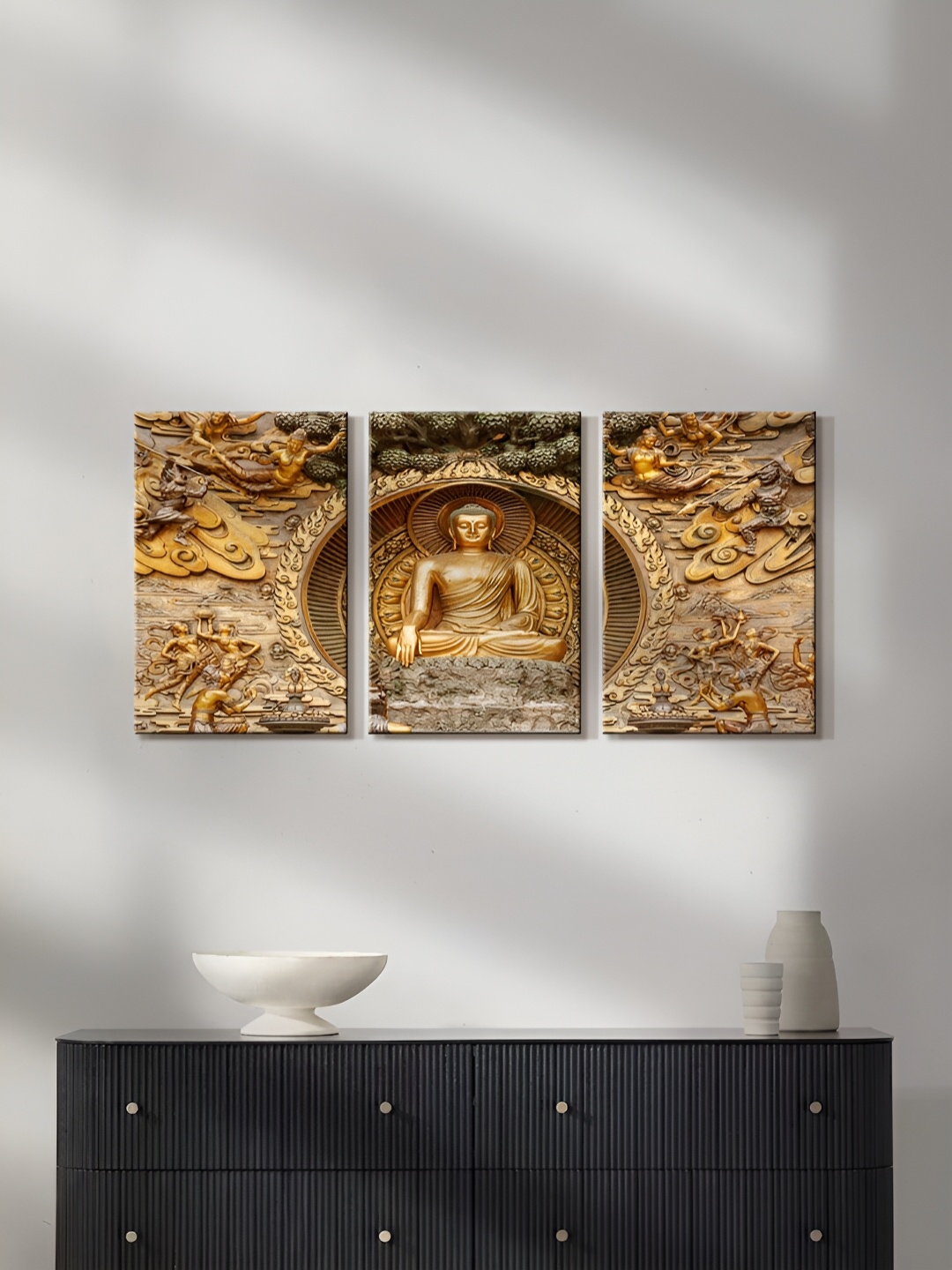 

999Store Brown & Gold Toned 3 Pieces Religious Canvas Wall Arts