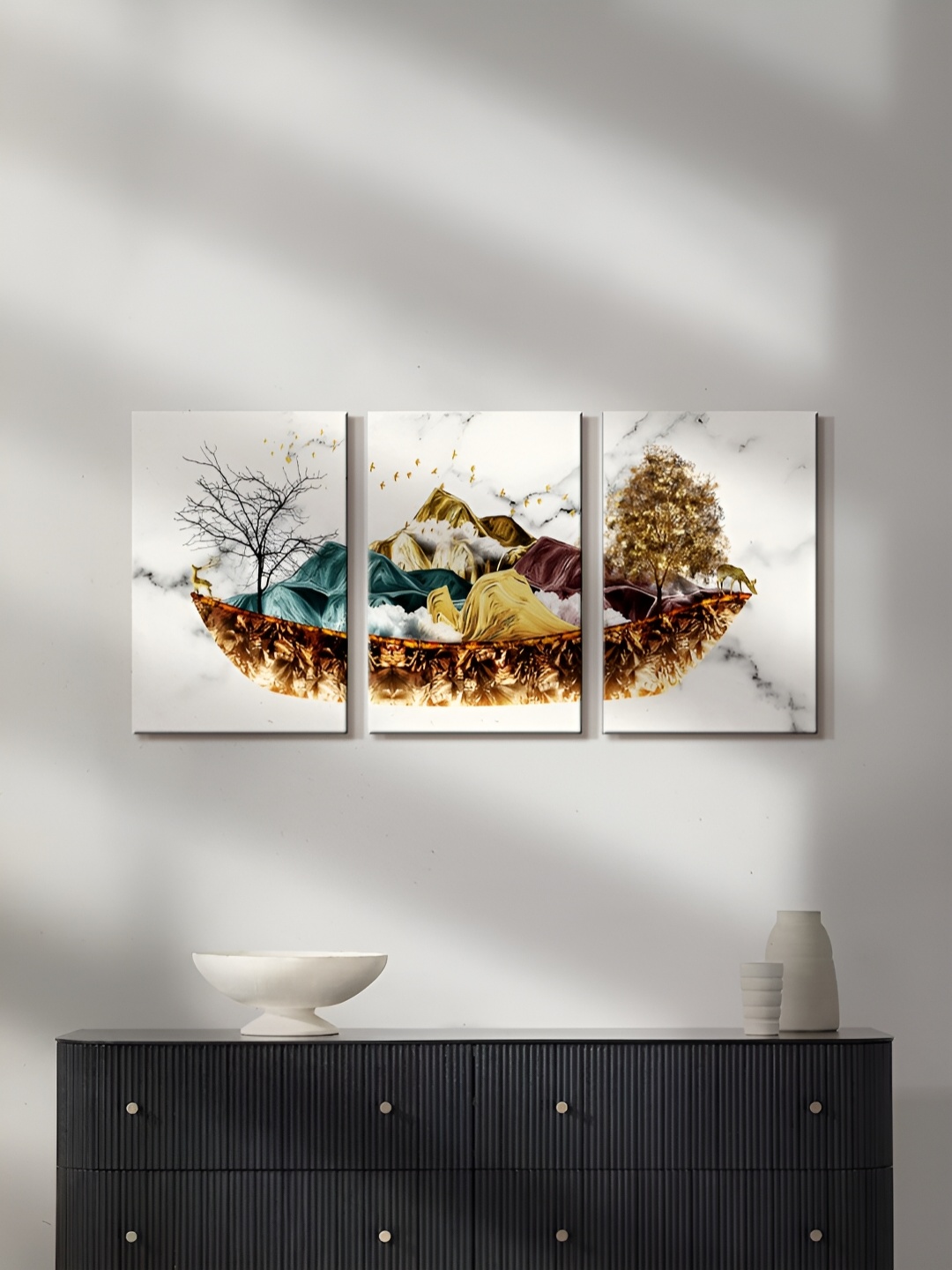 

999Store White & Brown 3 Pieces Canvas Wall Art