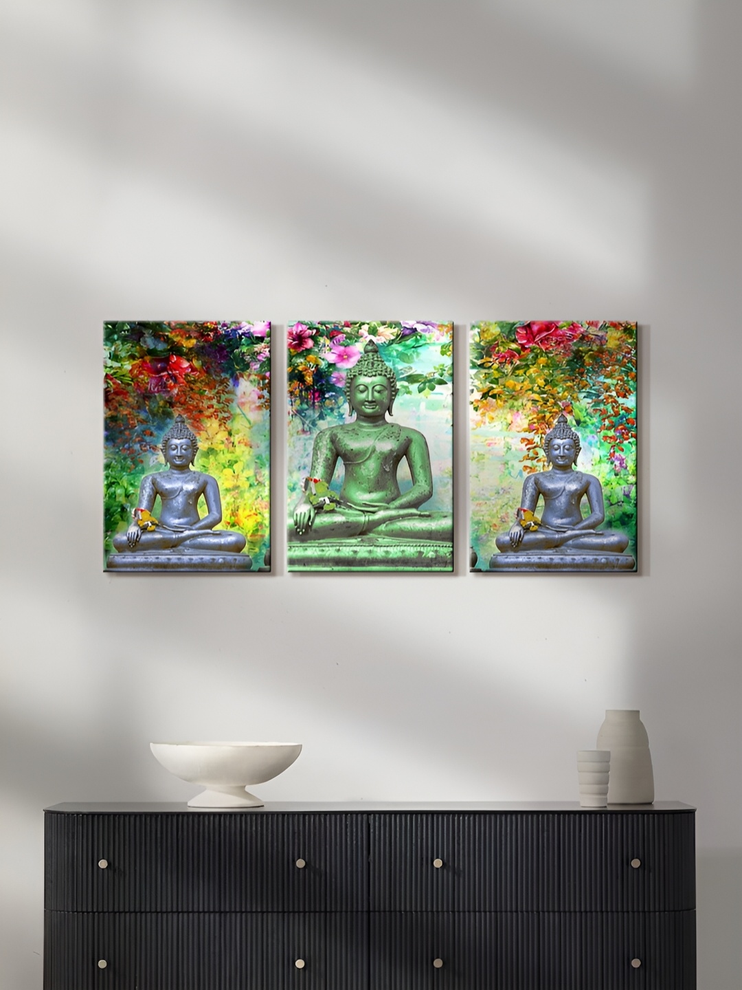 

999Store Green & Red 3 Pieces Canvas Wall Paintings