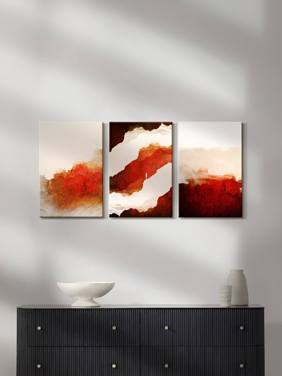 

999Store Red & White 3 Pieces Abstract Canvas Painting Wall Arts