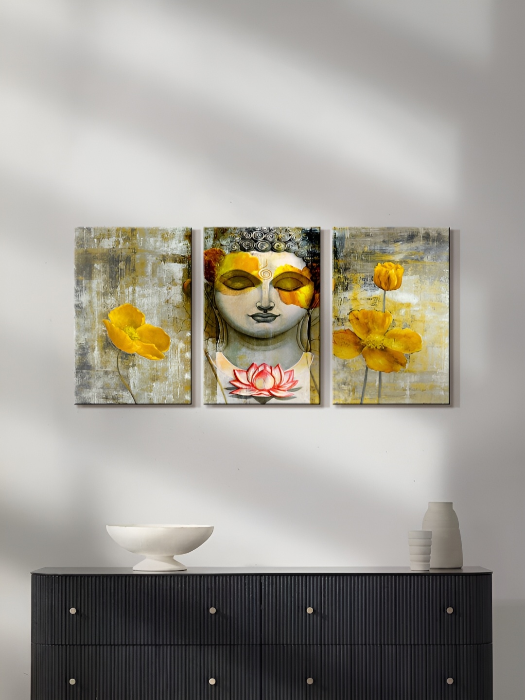 

999Store Yellow & Beige 3 Pieces Canvas Paintings Wall Art