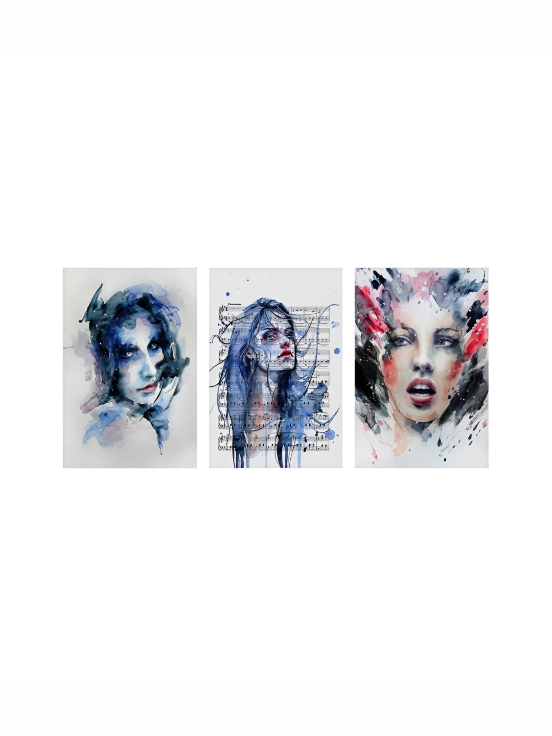 

999Store White & Blue 3 Pieces Canvas Religious Wall Paintings