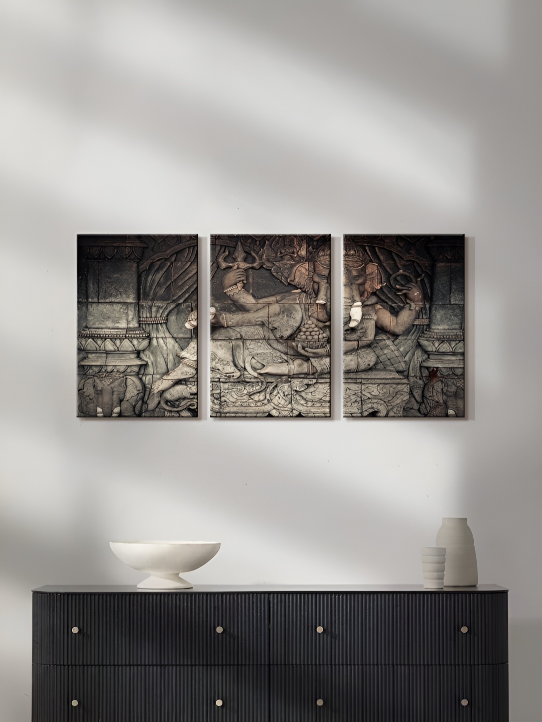 

999Store Brown & Taupe 3Pcs Canvas Religious Wall Paintings