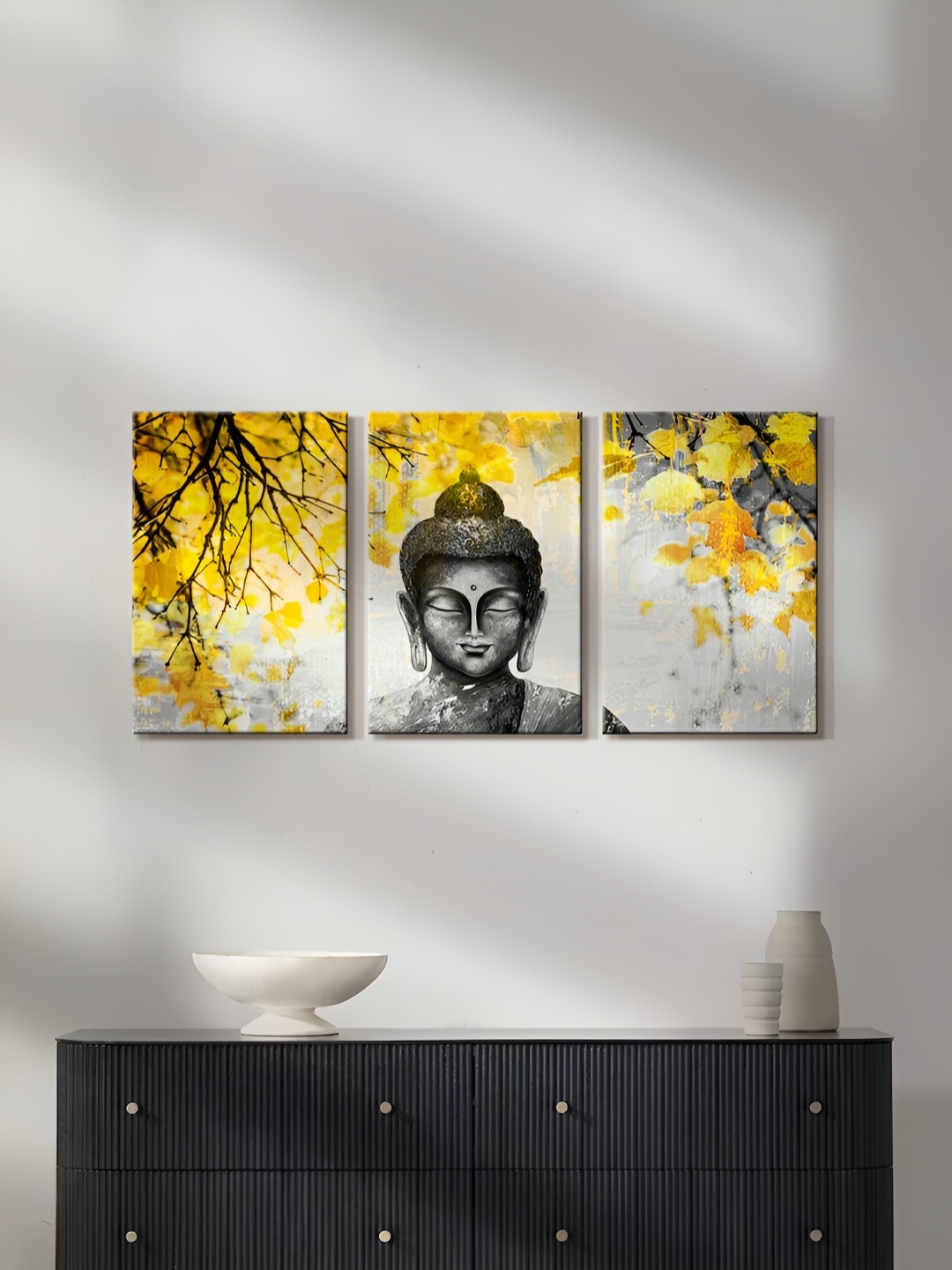 

999Store Grey & Yellow 3 Piece Canvas Other Painting Wall Art