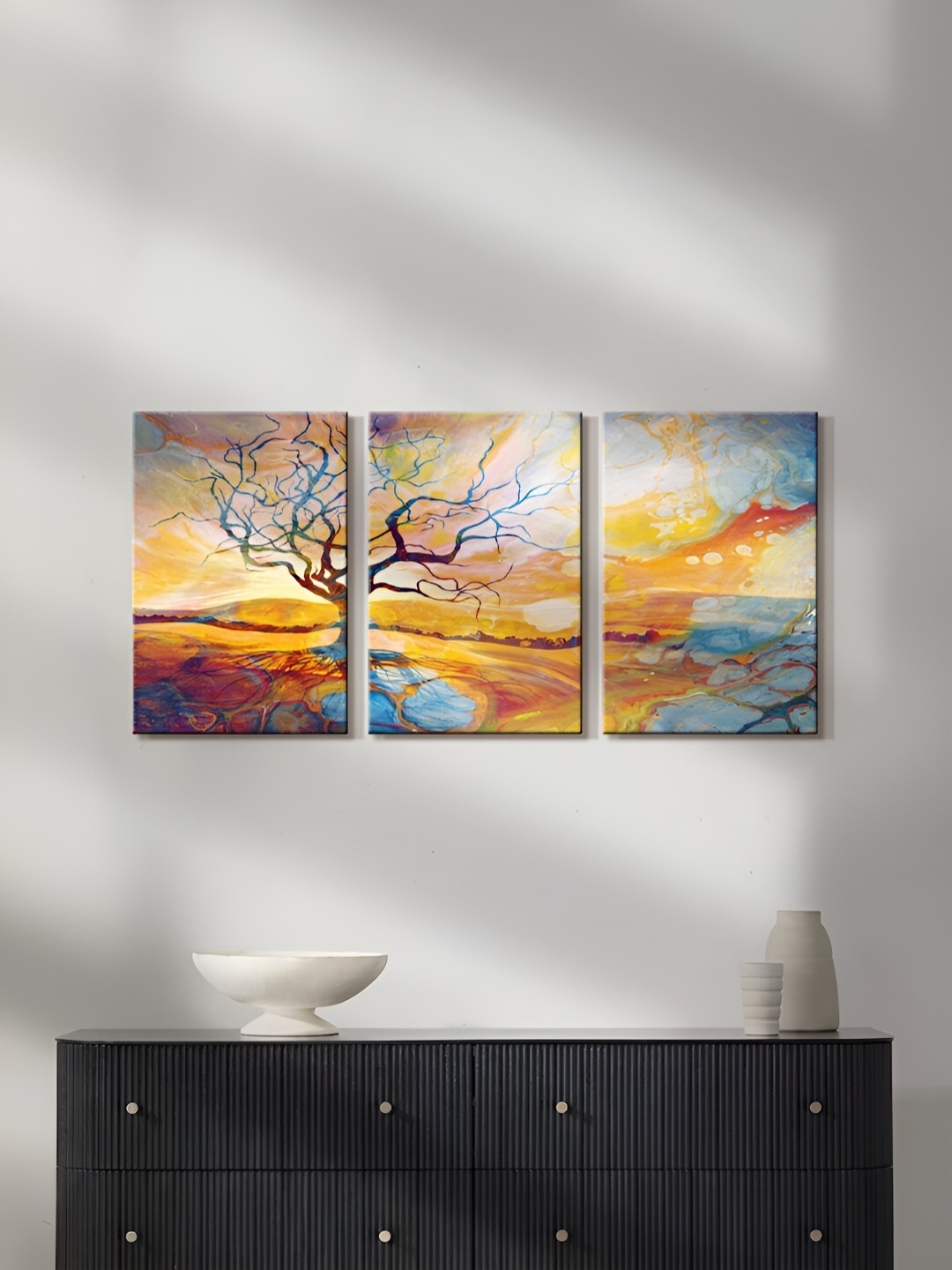 

999Store Yellow & Blue 3 Pieces Canvas Paintings Wall Art