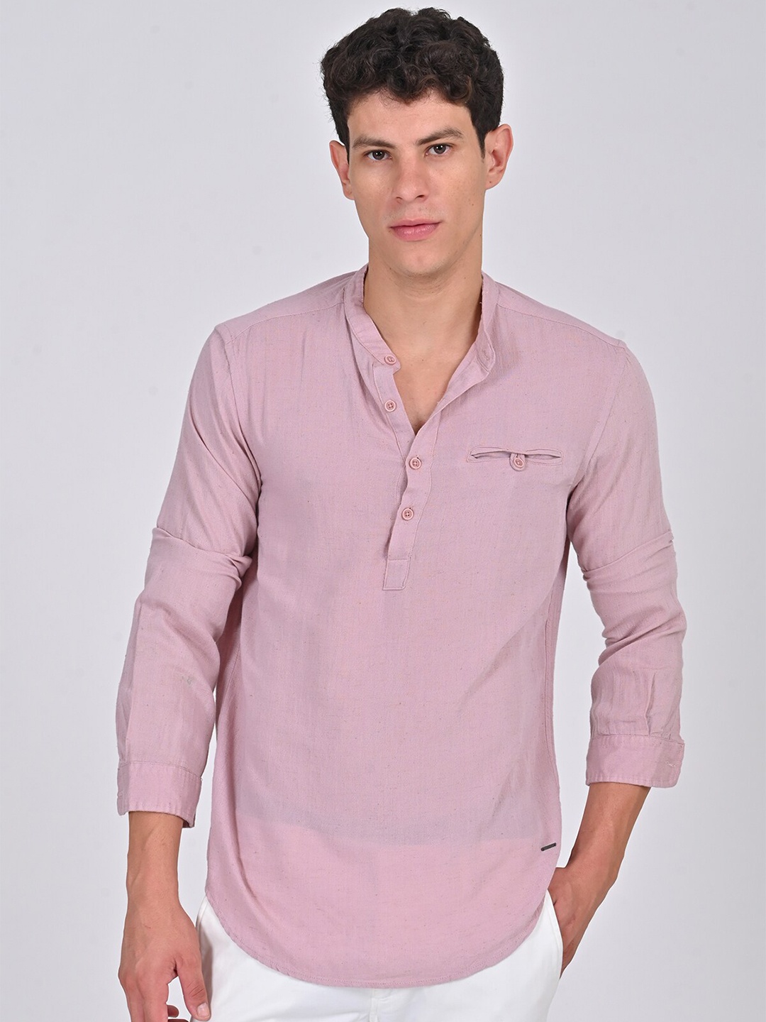 

POE Smart Slim Fit Mandarin Collar Opaque Casual Shirt, Pink