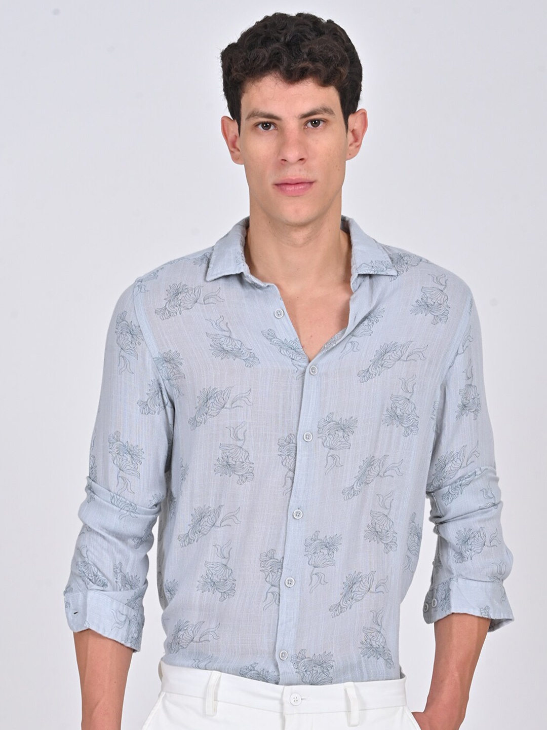 

POE Smart Slim Fit Floral Printed Opaque Casual Shirt, Grey