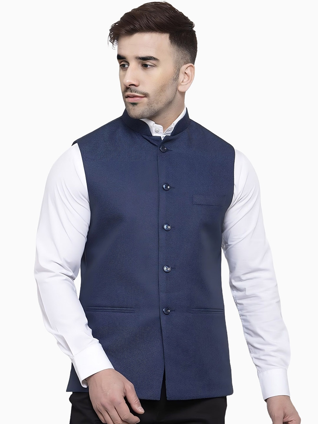 

BAESD Men Nehru Jacket, Navy blue