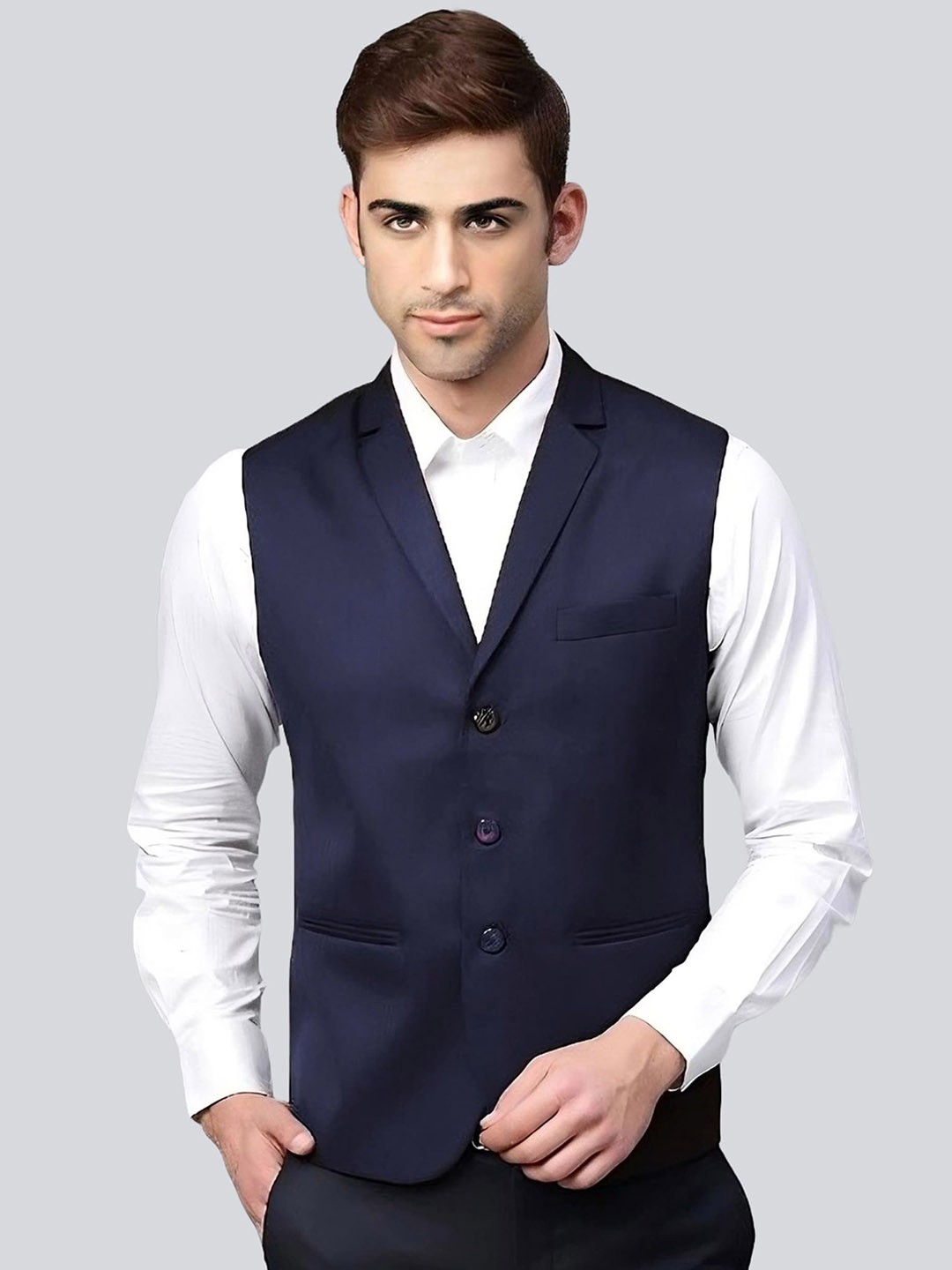 

BAESD Slim Fit Satin Casual Waistcoat, Navy blue