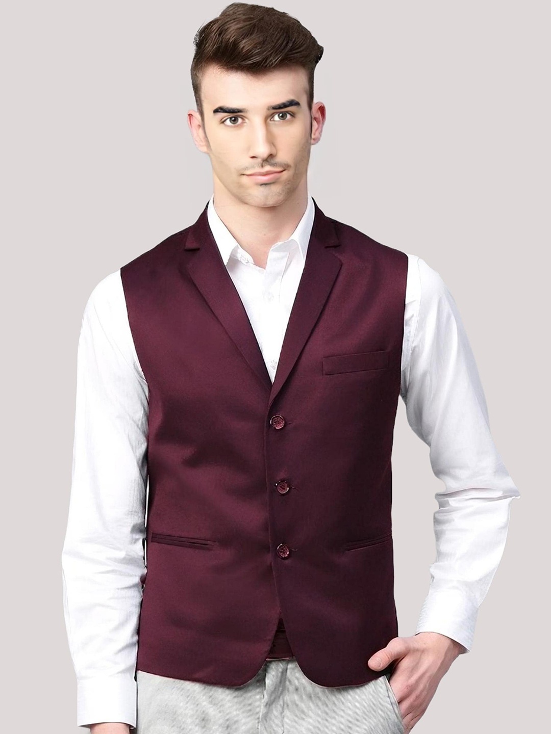

BAESD Slim Fit Satin Waistcoat, Maroon