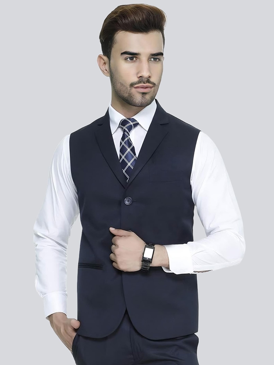 

BAESD Slim Fit Formal Waistcoat, Navy blue