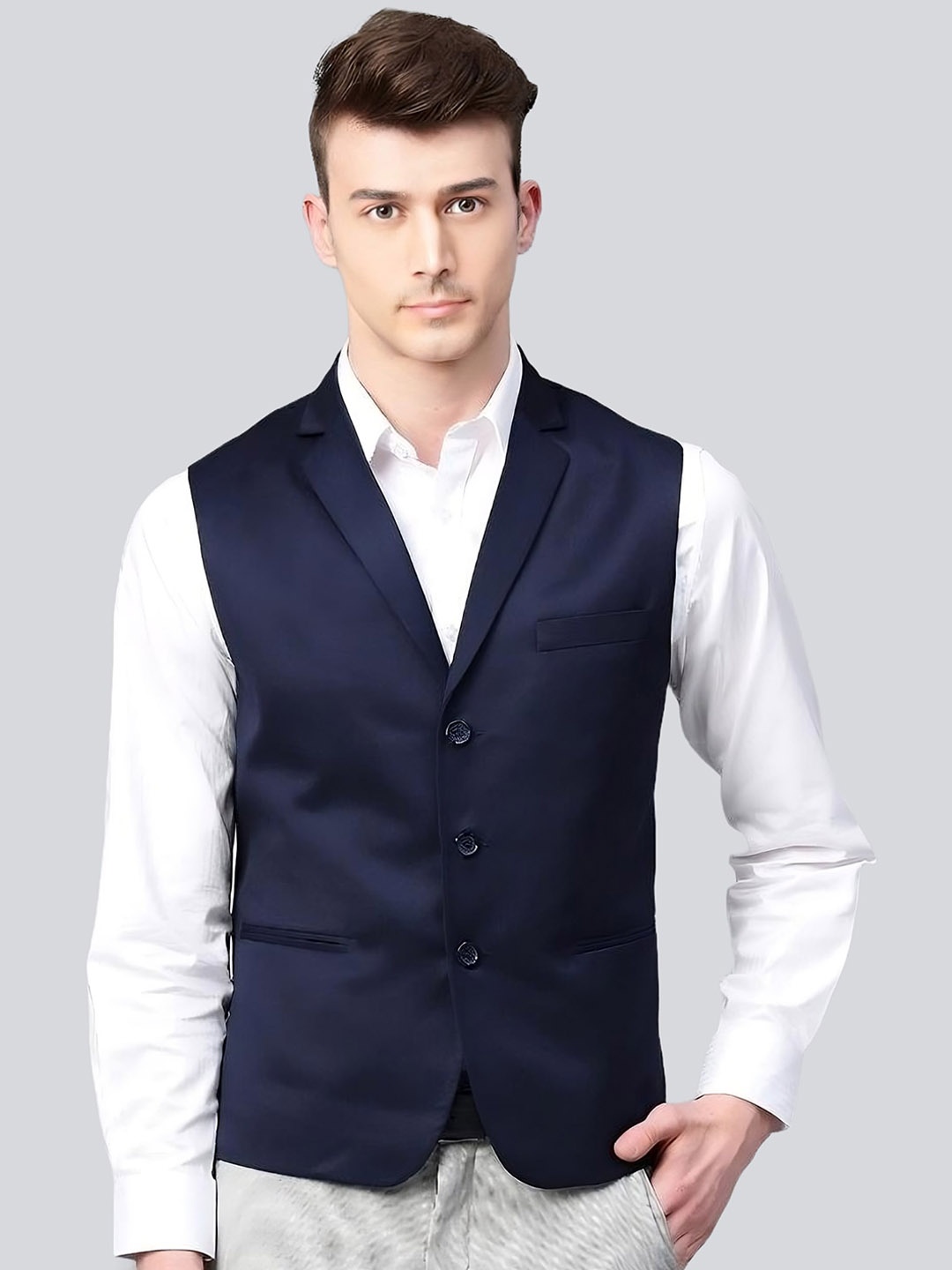 

BAESD Slim Fit Satin Waistcoat, Navy blue