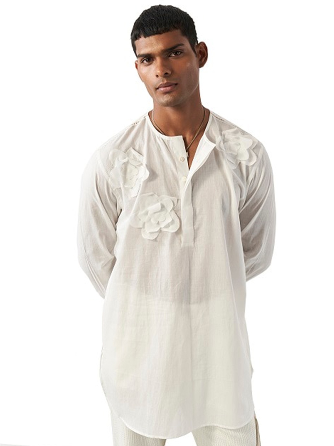 

Triune Mandarin Collar Straight Kurta, White