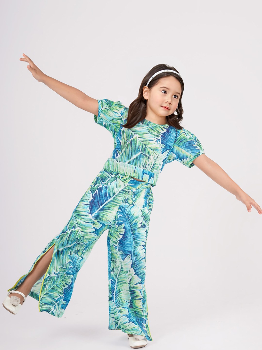 

Safehugs Girls Printed Top With Palazzos, Green