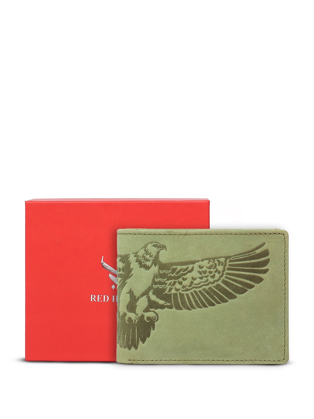 

REDHORNS Men Graphic Printed Leather Two Fold Wallet, Green