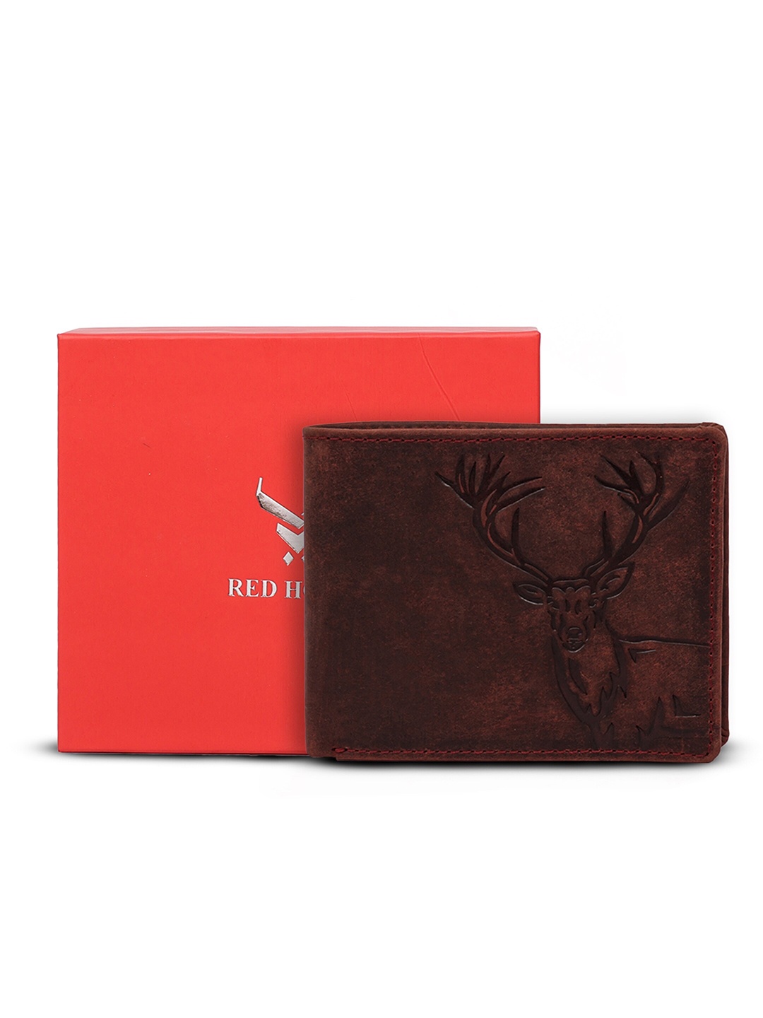 

REDHORNS Men Animal Printed Leather Two Fold Wallet, Maroon