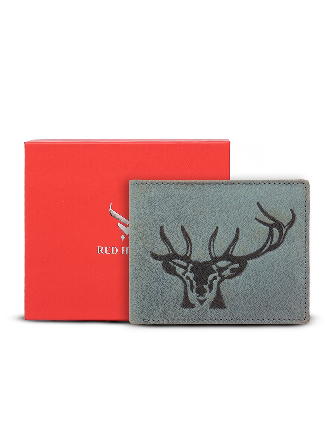 

REDHORNS Men Animal Printed Leather Two Fold Wallet, Blue