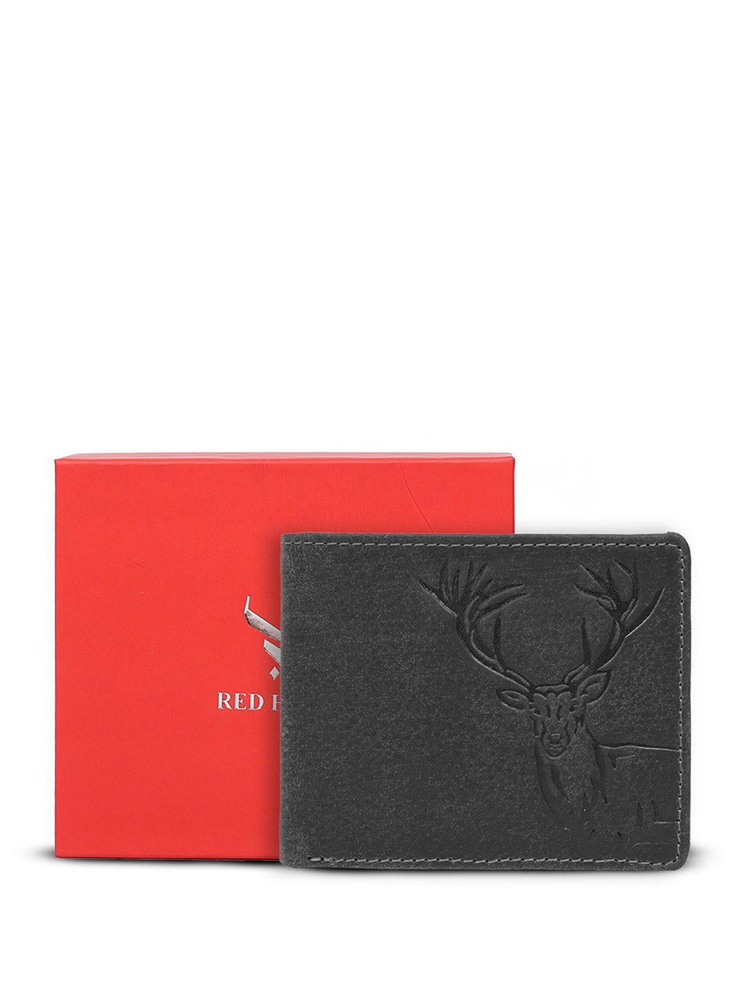 

REDHORNS Men Graphic Printed Leather Two Fold Wallet, Grey