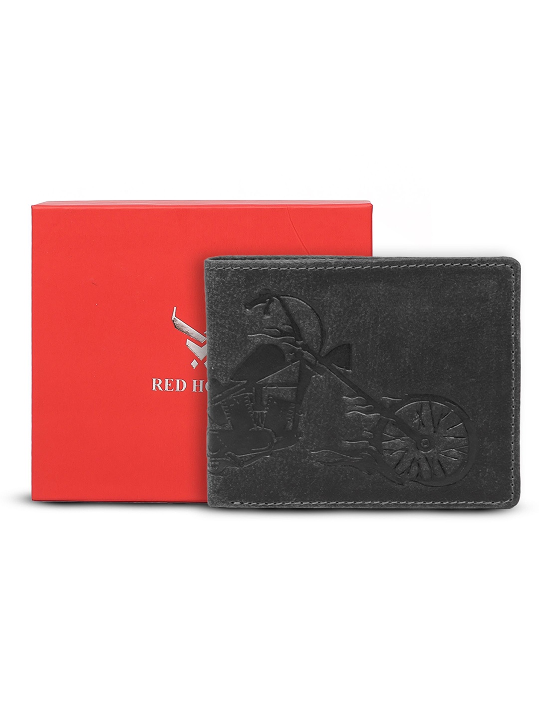 

REDHORNS Men Printed Leather Two Fold Wallet, Grey