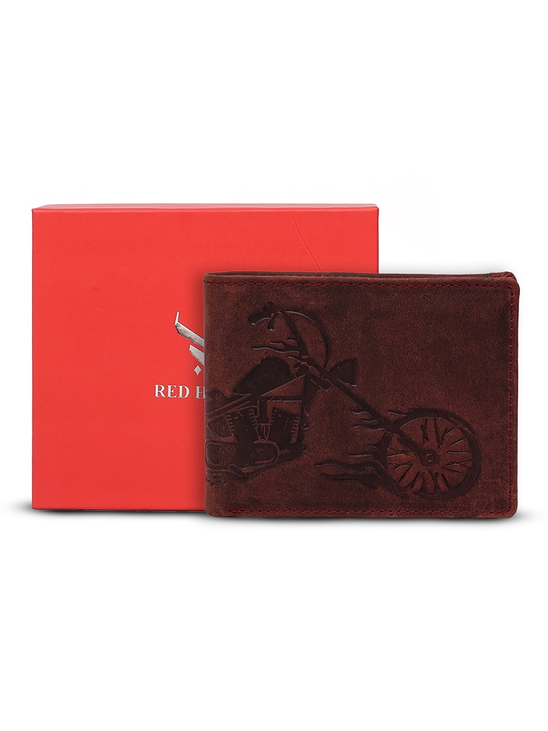 

REDHORNS Men Printed Leather Two Fold Wallet, Maroon