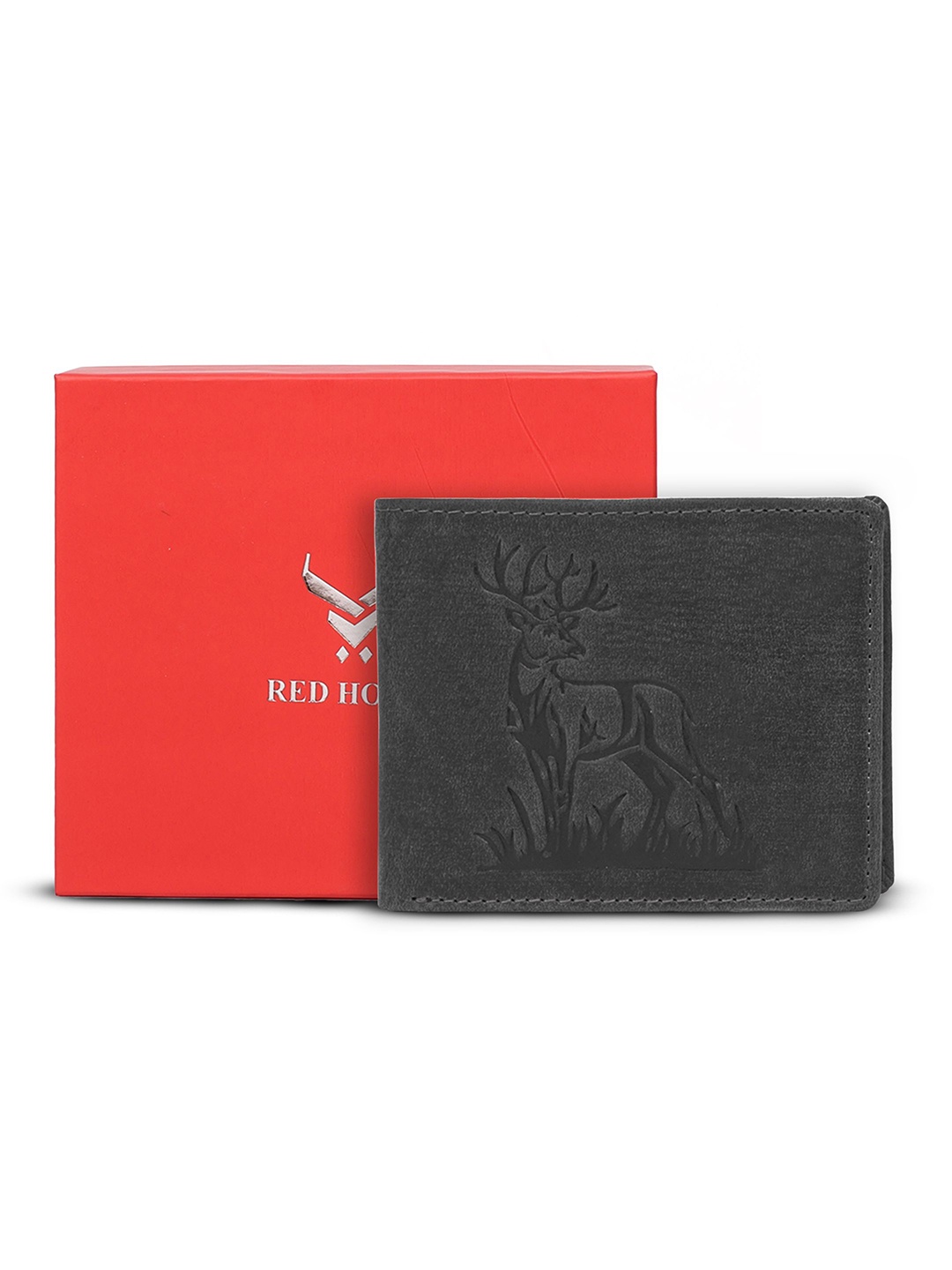

REDHORNS Men Animal Printed Leather Two Fold Wallet, Grey