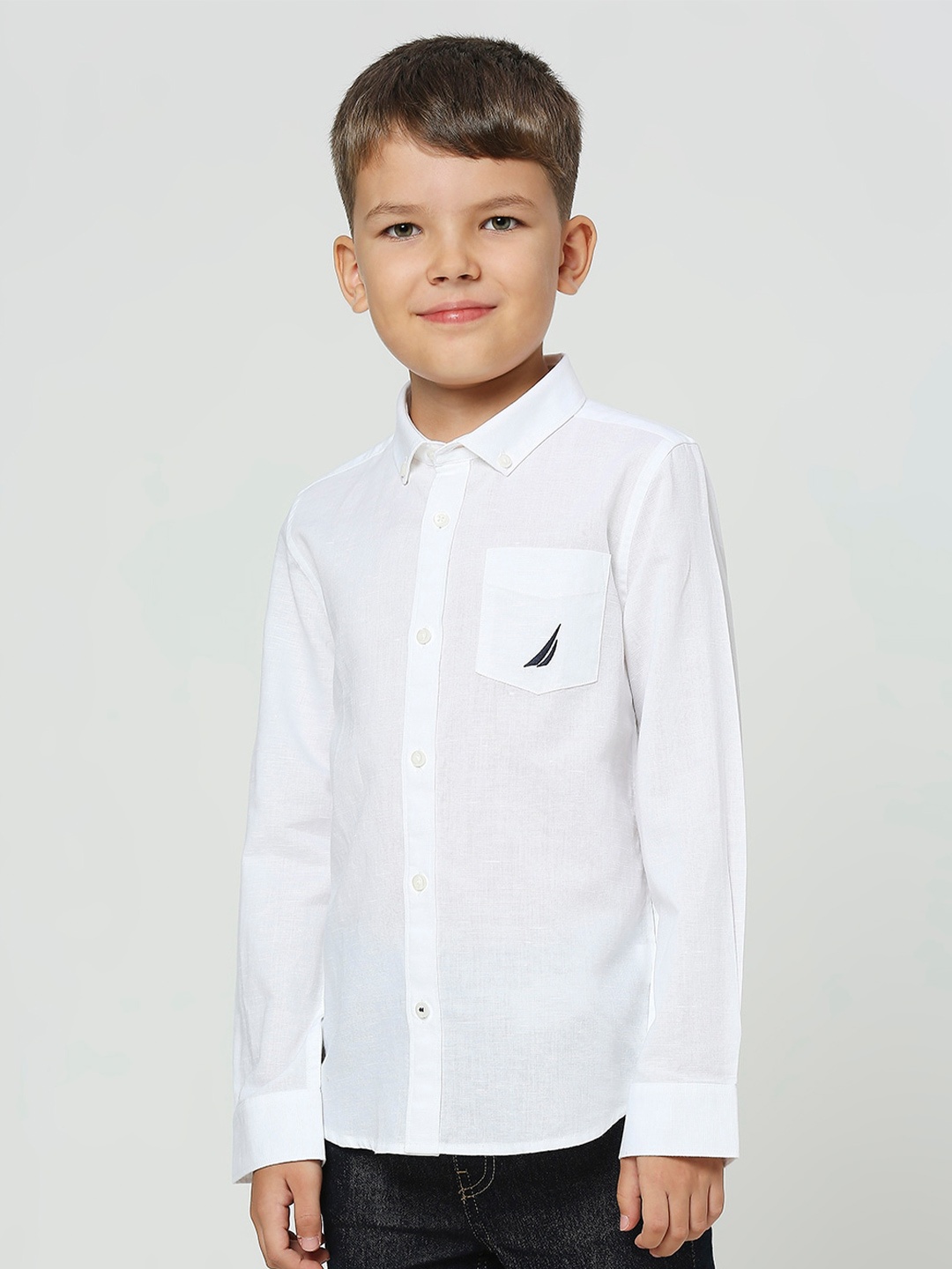 

Nautica Boys Premium Spread Collar Cotton Opaque Casual Shirt, White