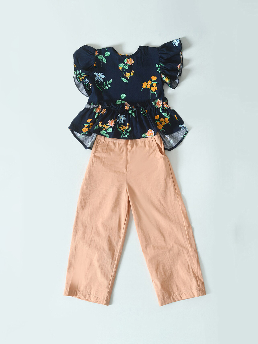 

BAESD Girls Printed Cotton Top with Trousers, Peach