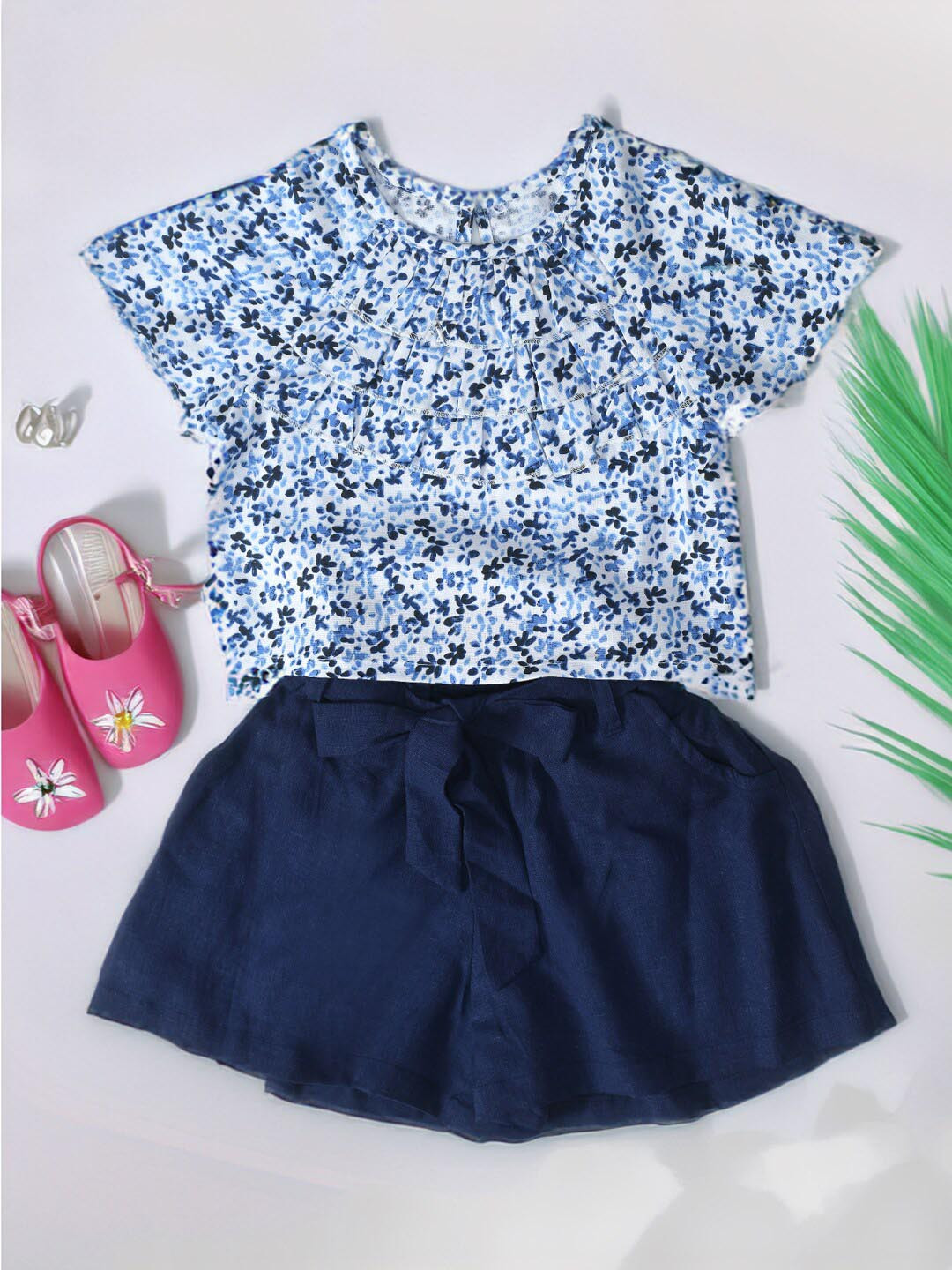 

BAESD Girls Printed Cotton Top With Short, White