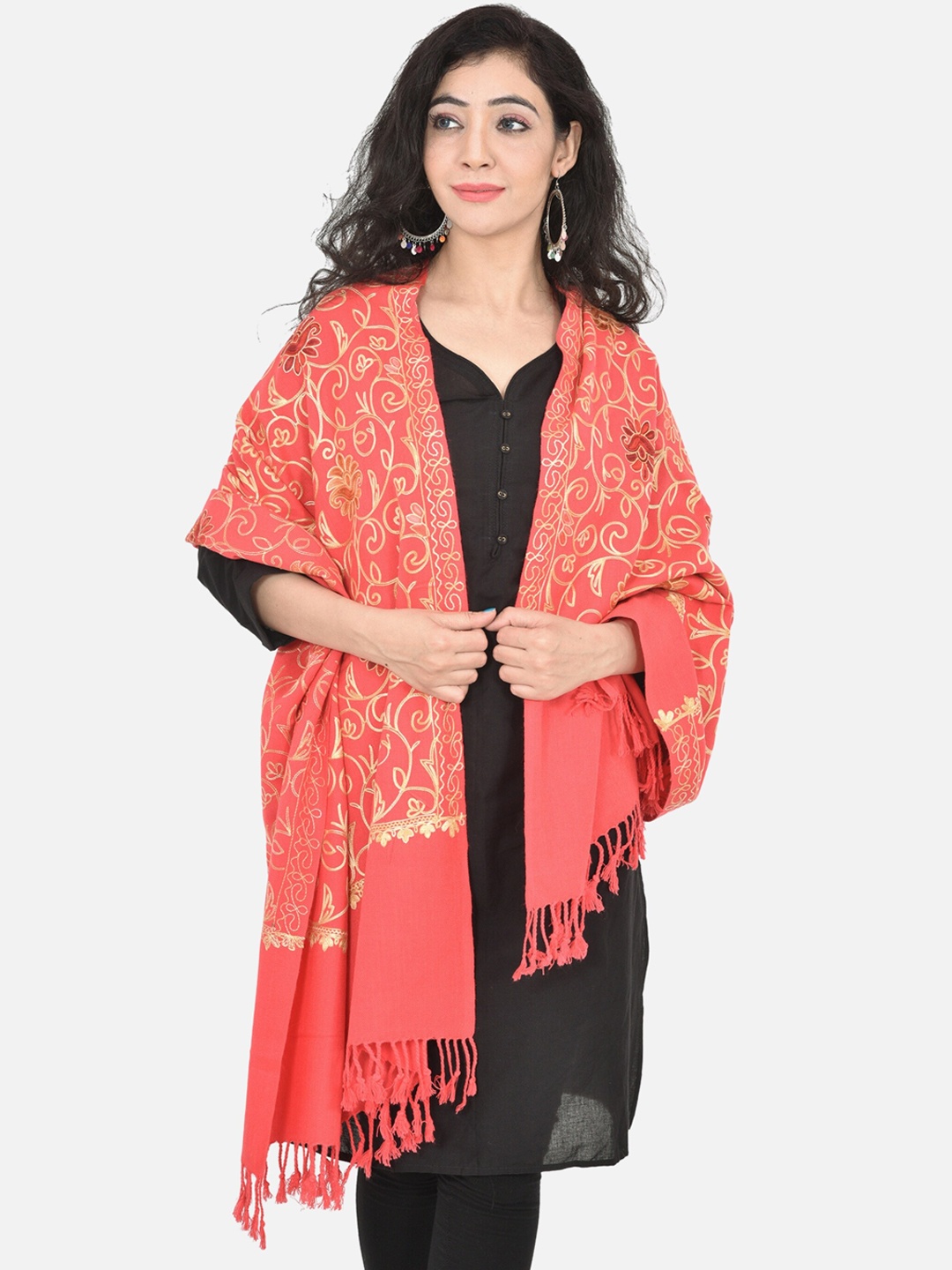 

BAISA Unisex Floral Wool Embroidered Shawl, Pink