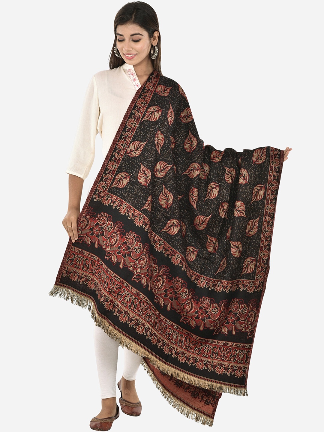 

BAISA Women Floral Woven Design Acrylic Shawl, Black